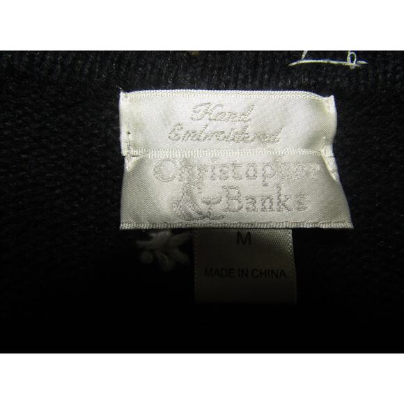 Christopher & Banks Women’s Medium Vest Black Cardinal Bird Embroidered Zip VTG - Picture 4 of 8